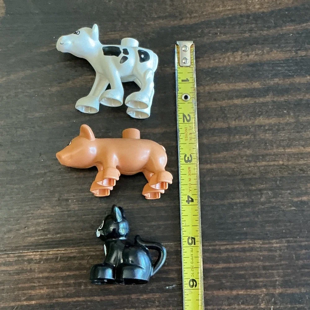 LEGO Duplo Farm Animal Figures Lot Black Cat Tan Pig White Spotted Cow 3pc Set‎